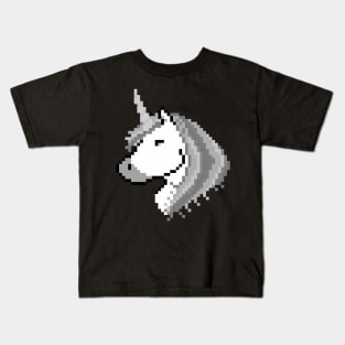 Pixel White Unicorn with Grey Mane Kids T-Shirt